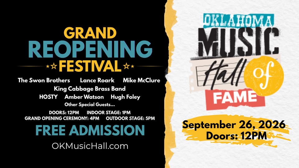 Oklahoma Music Hall of Fame Grand Reopening Festival lineup: The Swon Brothers, Lance Roark, Mike McClure, King Cabbage Brass Band and more