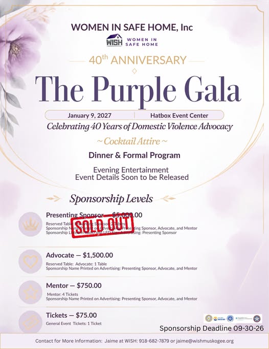 WISH Purple Gala celebrating 40 years, January 9, 2027, Hatbox Event Center
