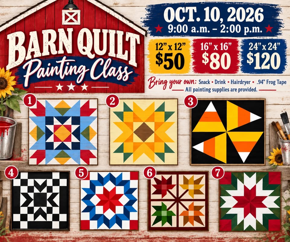 Barn Quilt Workshop at Wood Co Outdoor Living flyer