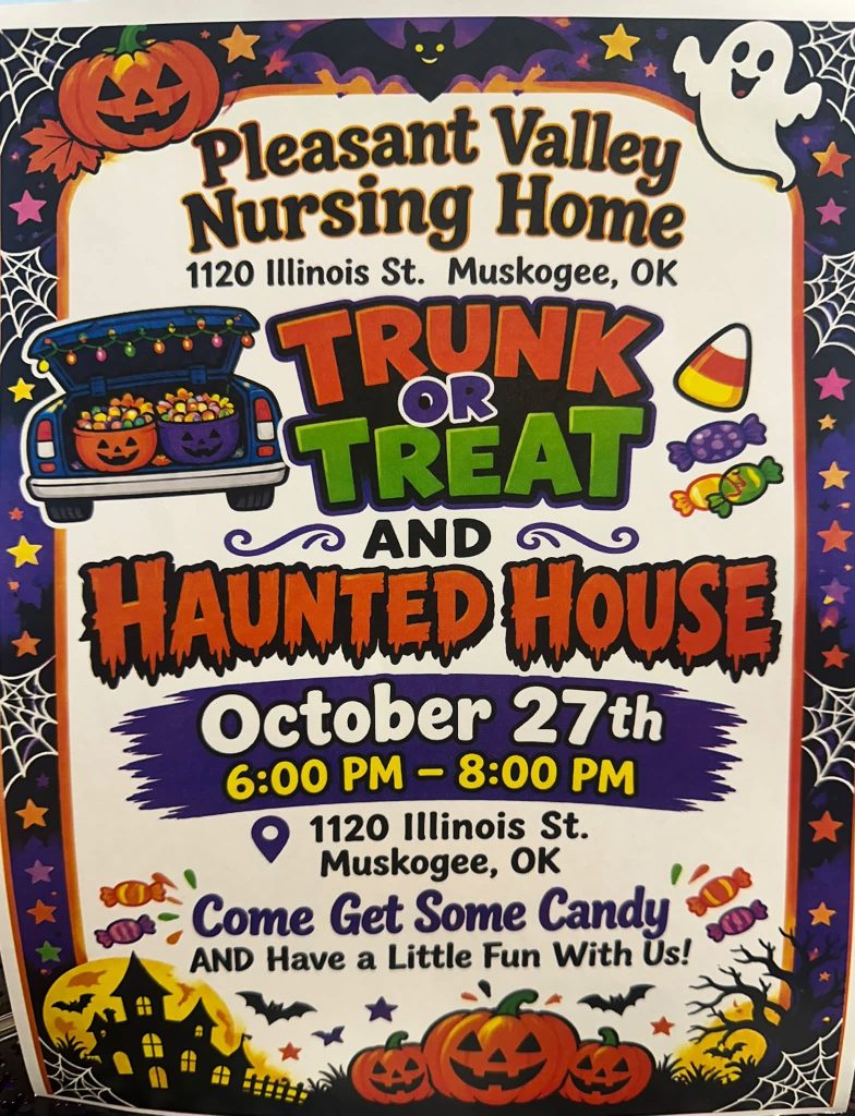 Trunk or Treat & Haunted House at Pleasant Valley Nursing Home flyer