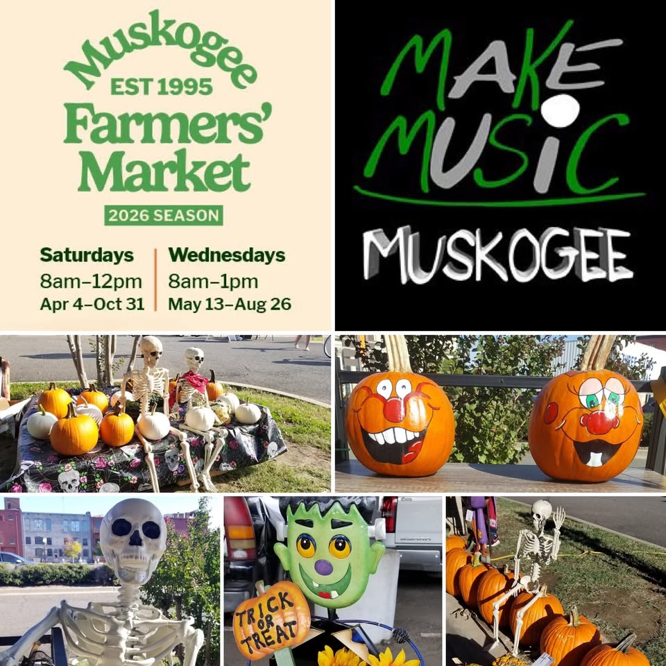 Spooktacular Last 2026 Muskogee Farmers' Market with Make Music Muskogee flyer