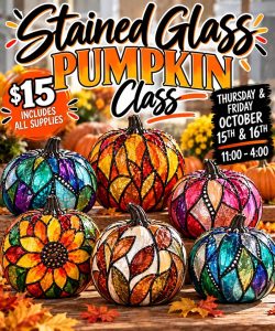 Stained Glass Painted Pumpkins at Wood Co Outdoor Living