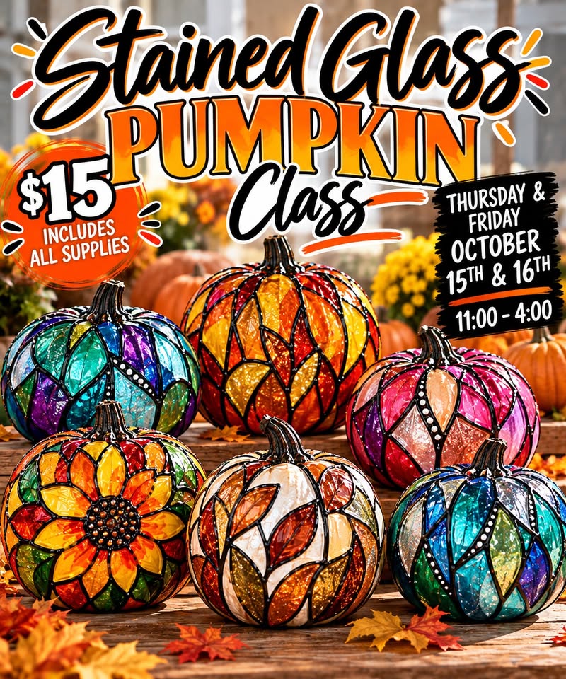 Stained Glass Painted Pumpkins class at Wood Co Outdoor Living